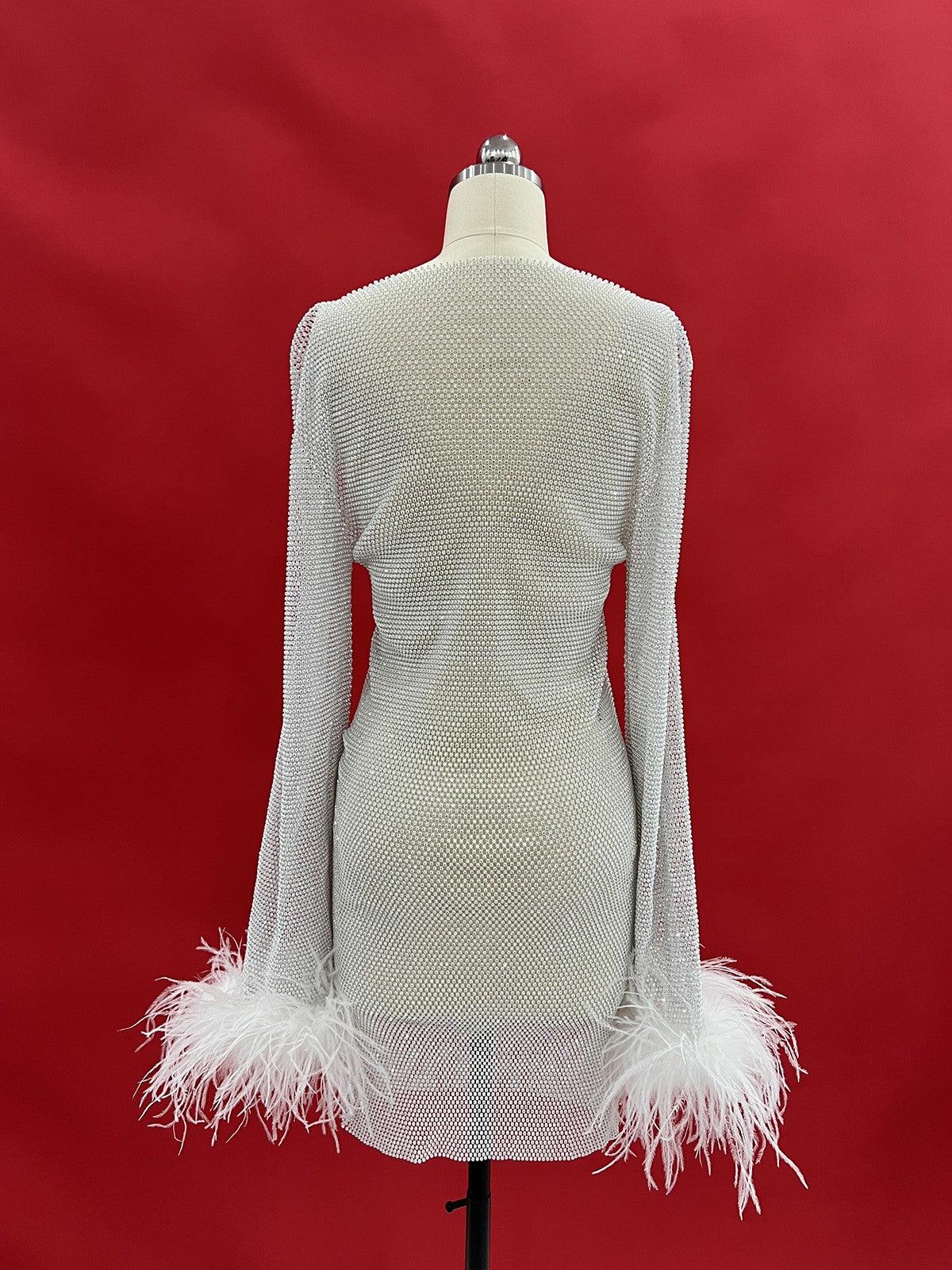 【theredthread】S rhinestone dress white THEREDTHREAD / ザレッドスレッド】S rhinestone dress