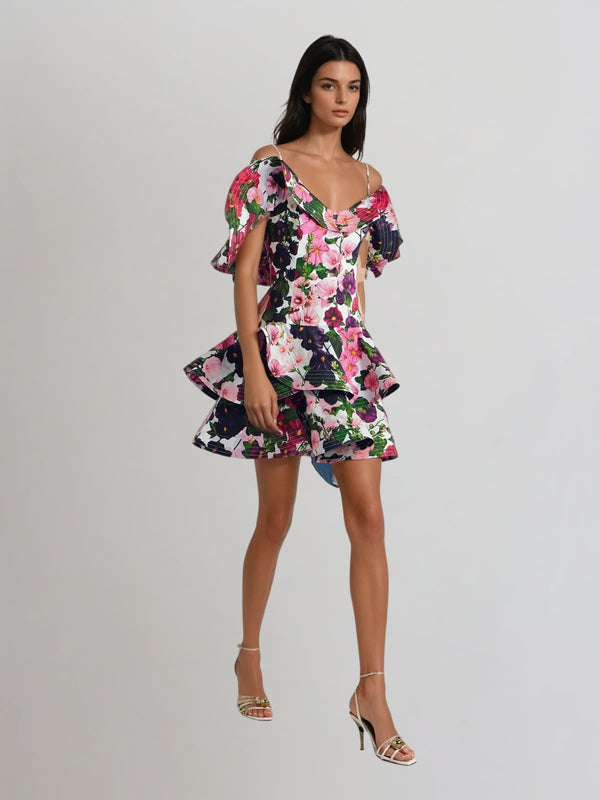 Yaelyvira Off Shoulder Floral Tiered Mini Dress