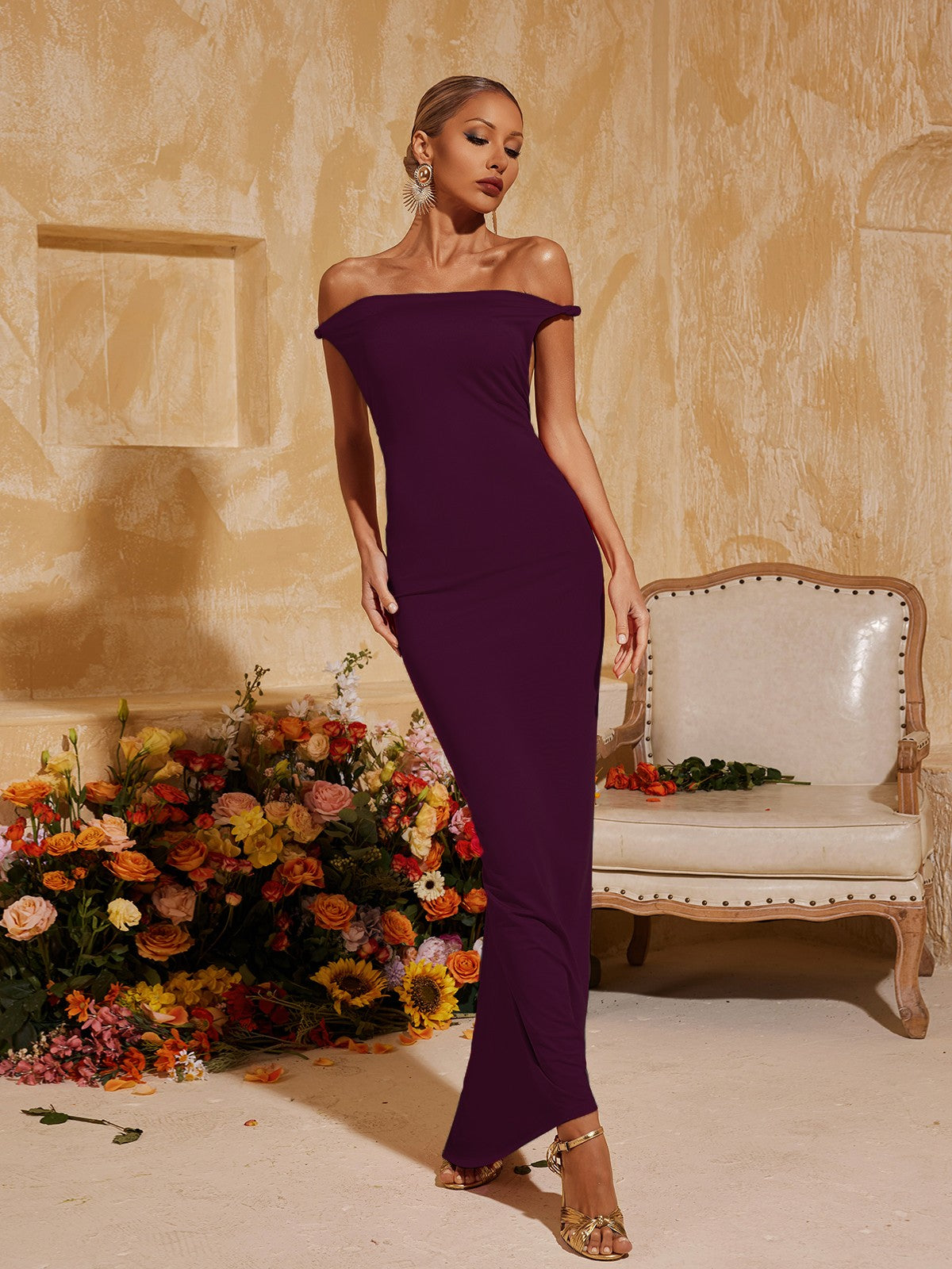 Mew Mews Yasir Backless Ruched Maxi Dress In Purple Mew Mews Yasir Backless Ruched Maxi Dress In Purple