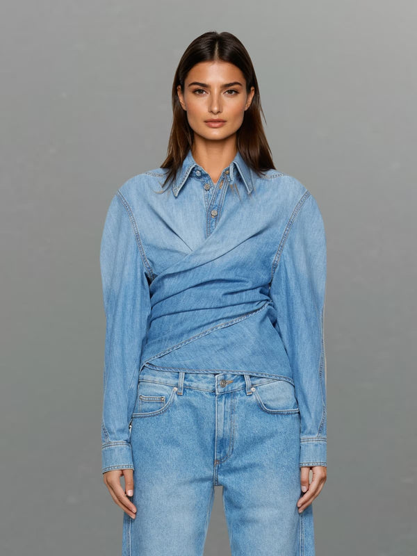 Yenth Folded Collar Denim Shirt