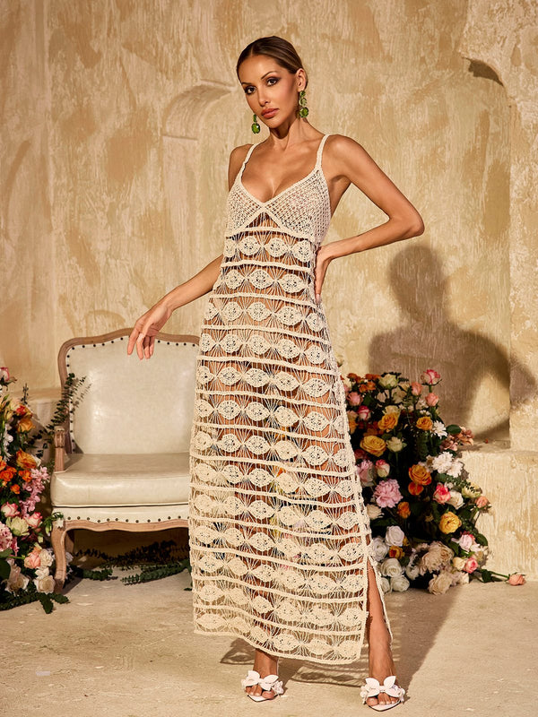 Yxalira Spaghetti Cutout Knitted Maxi Dress