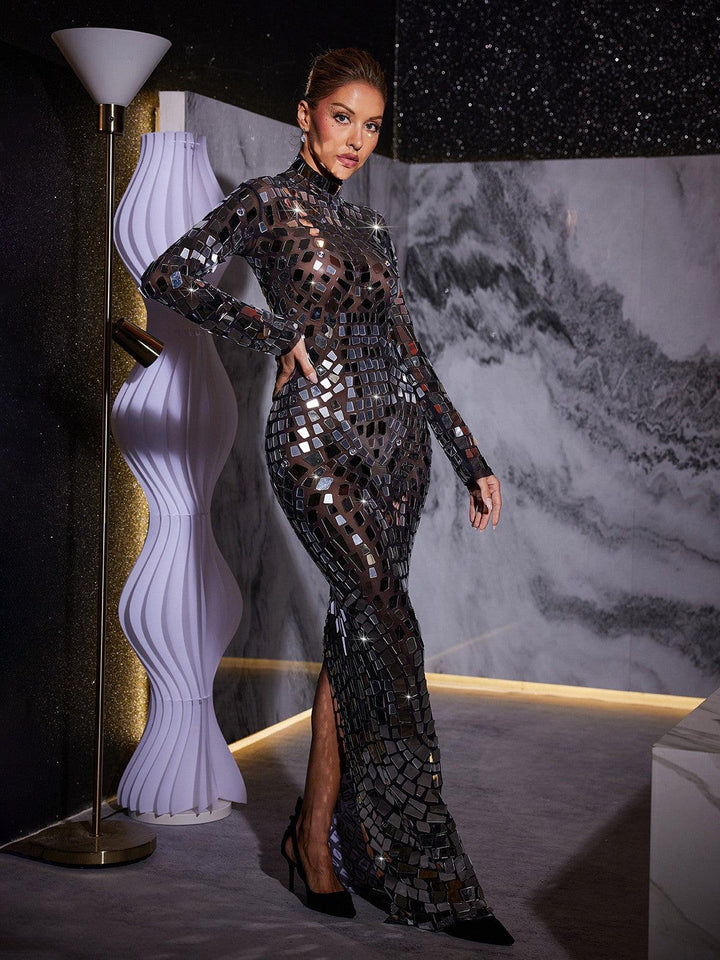 Zain Long Sleeve Acrylic Mesh Maxi Dress Mew Mews zain-long-sleeve-acrylic-mesh-maxi-dress-mew-mews