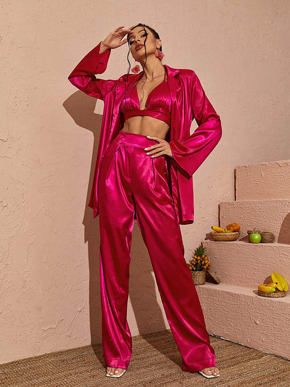 Zariyah Satin Blazer In Hot Pink – Mew Mews Fashion