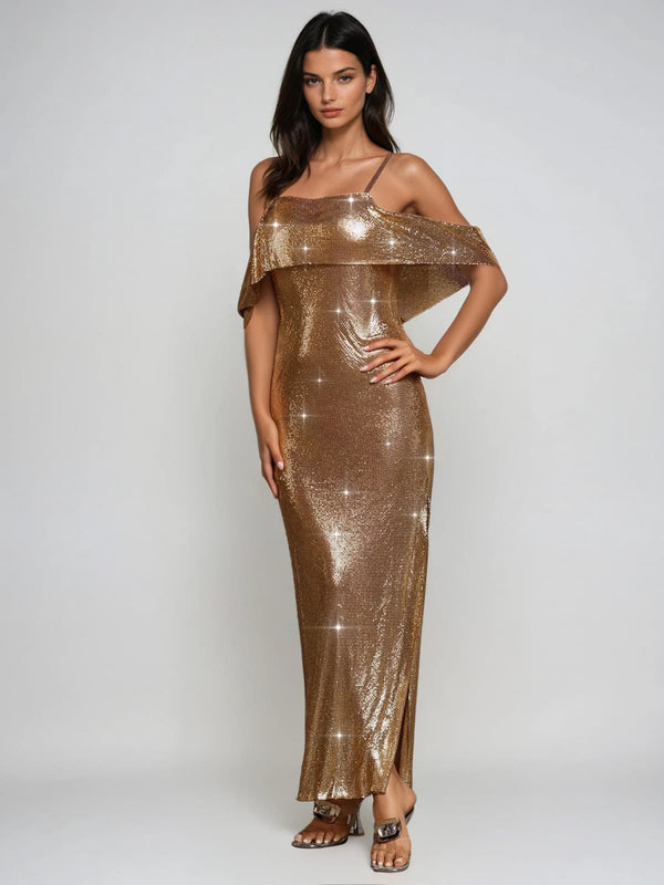 Zarxx Spaghetti Split Chainmail Maxi Dress