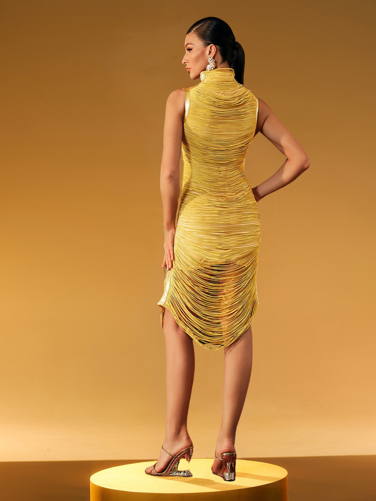 the sierra sleeveless fringe midi dress Mew Mews Zulekha High Neck Fringe Midi Dress