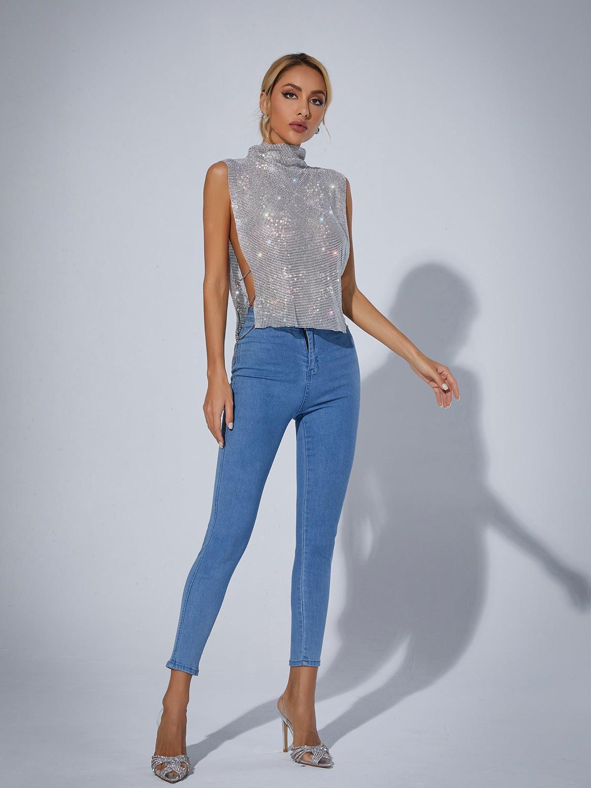 Marilyn Split Chain Chainmail Top In Silver – Mew Mews