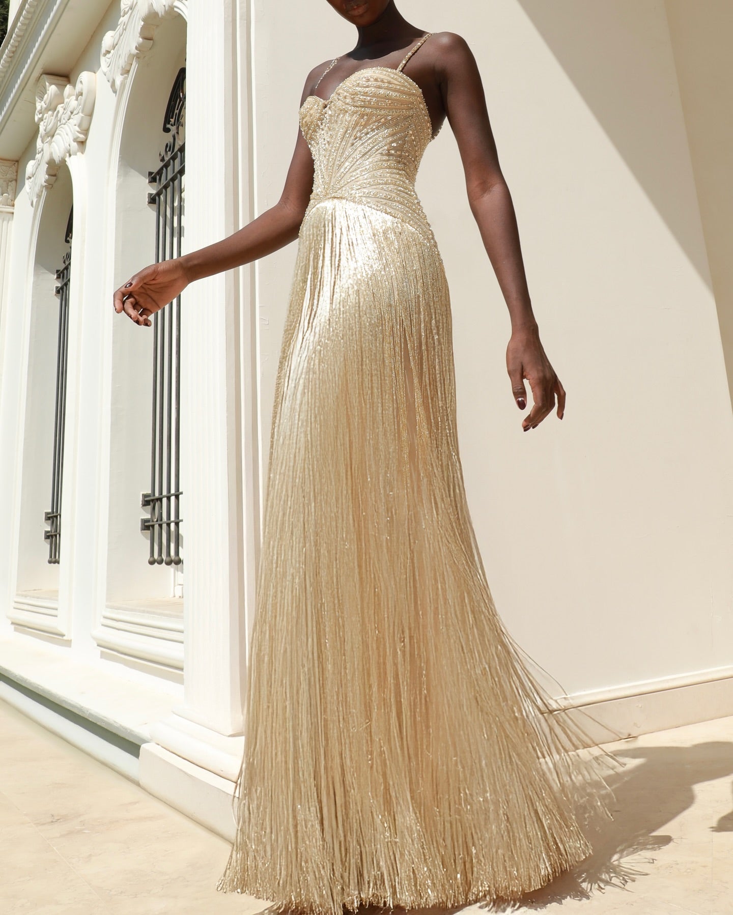 Kosteron Spaghetti Fringe Rhinestone Maxi Dress – Mew Mews