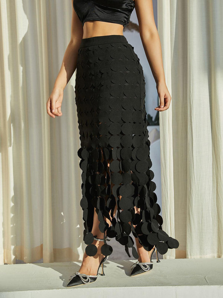 Nyx Circle Cutout Fringe Skirt In Black - Mew Mews