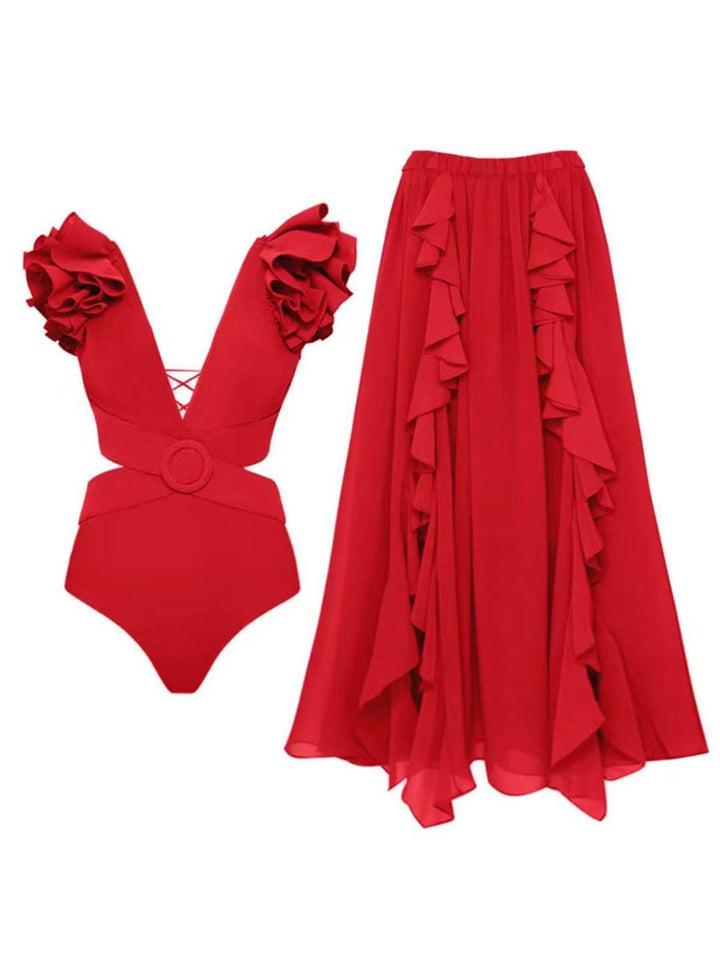 Danni Cutout Swimwear Two Piece Set In Red - Mew Mews