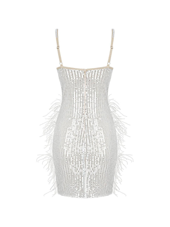 Bronte Pearl Sequin Feather Mini Dress - Mew Mews