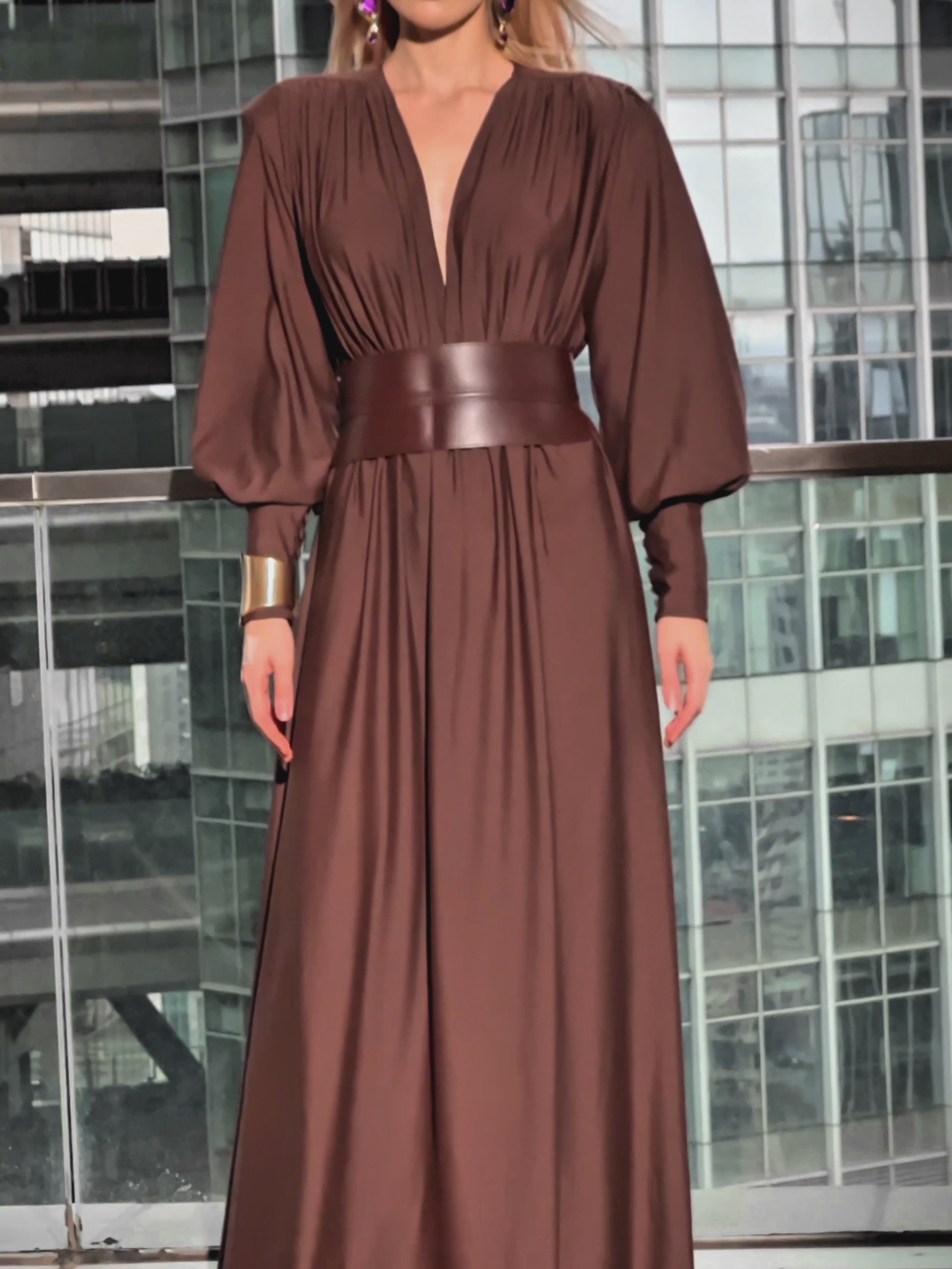 Cosmo V Neck Belted Maxi Dress – Mew Mews