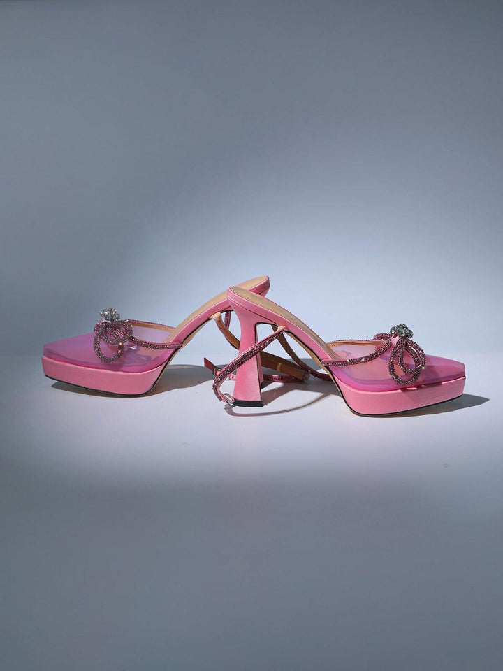 Anouk Bow Crystal Heels In Pink - Mew Mews Fashion