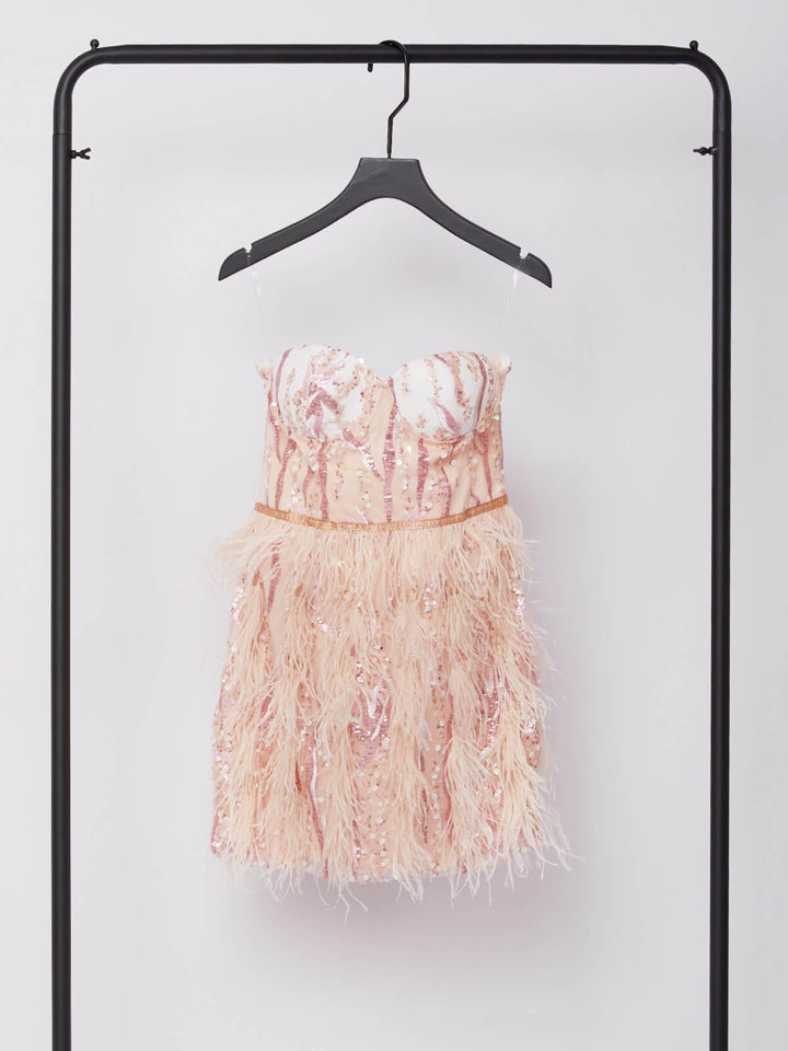 Ashlyn Strapless Feather Sequin Mini Dress - Mew Mews Fashion