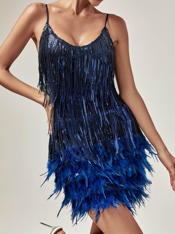 Austyn Tassel Feather Mini Dress In Royal Blue – Mew Mews Fashion