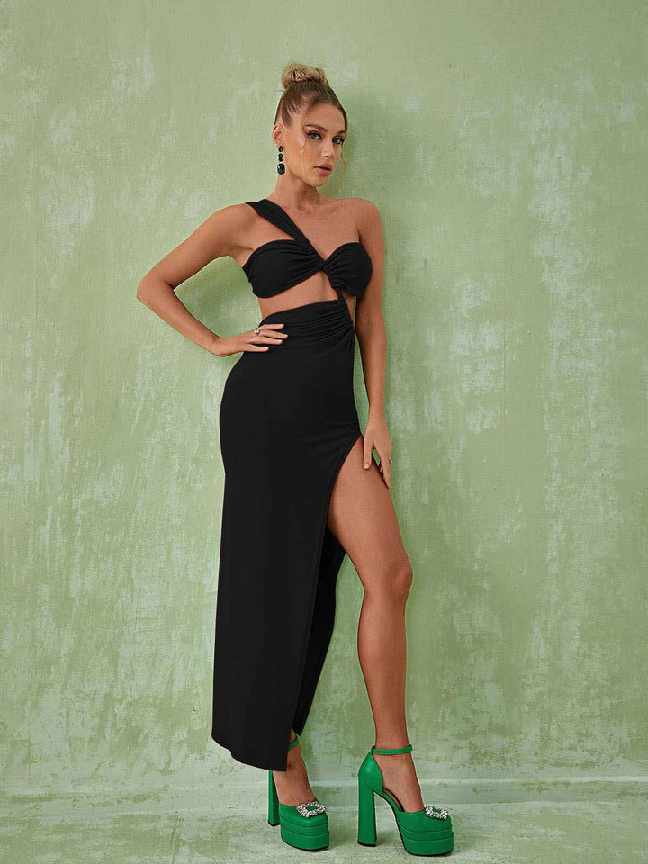 Berenice One Shoulder Cutout Maxi Dress In Black - Mew Mews Fashion