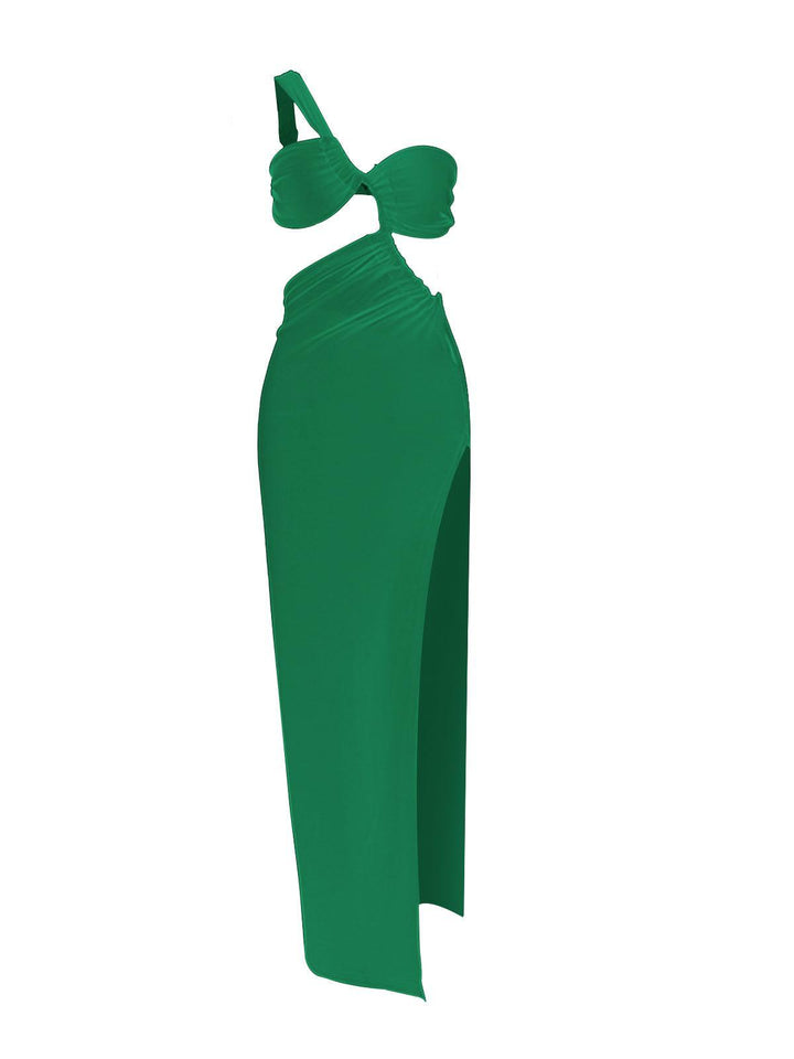 Berenice One Shoulder Cutout Maxi Dress In Green - Mew Mews Fashion