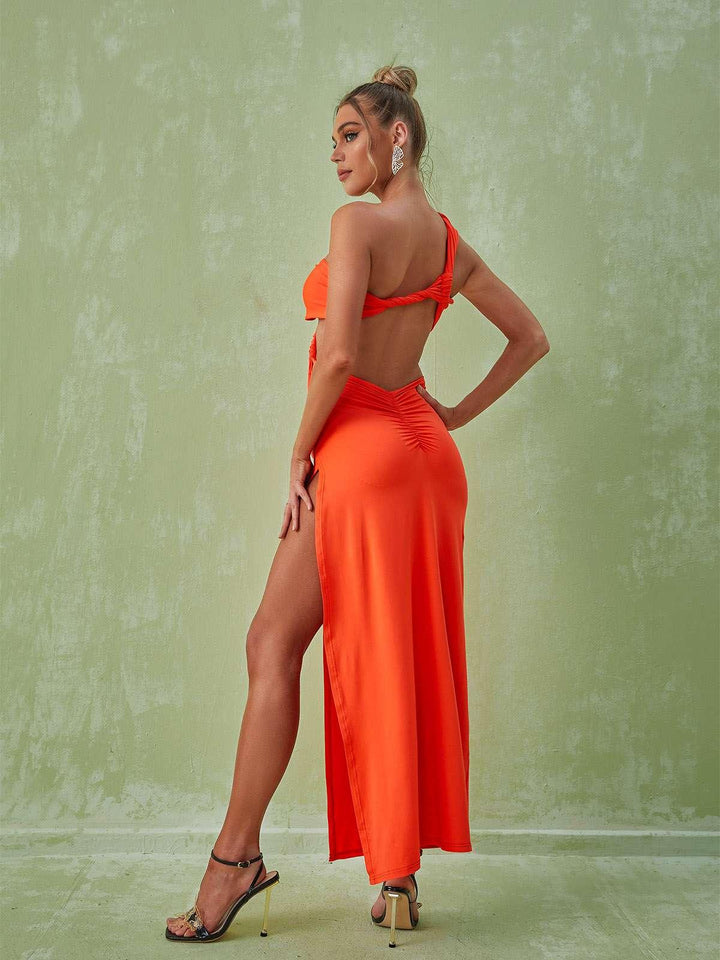 Berenice One Shoulder Cutout Maxi Dress In Orange - Mew Mews Fashion