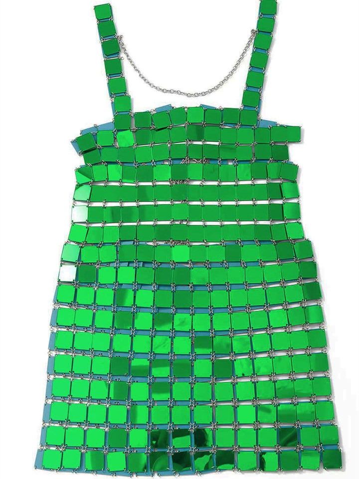 Christina Chainmail Split Green Mini Dress - Mew Mews Fashion