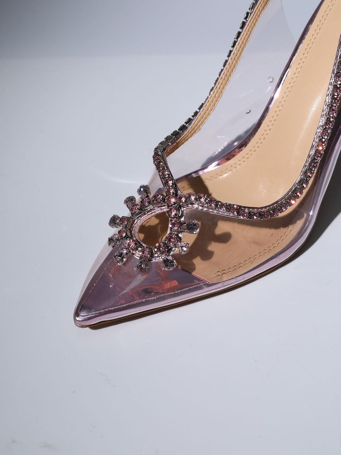 Clio Crystal Cutout Embellished Pumps In Pink - Mew Mews Fashion