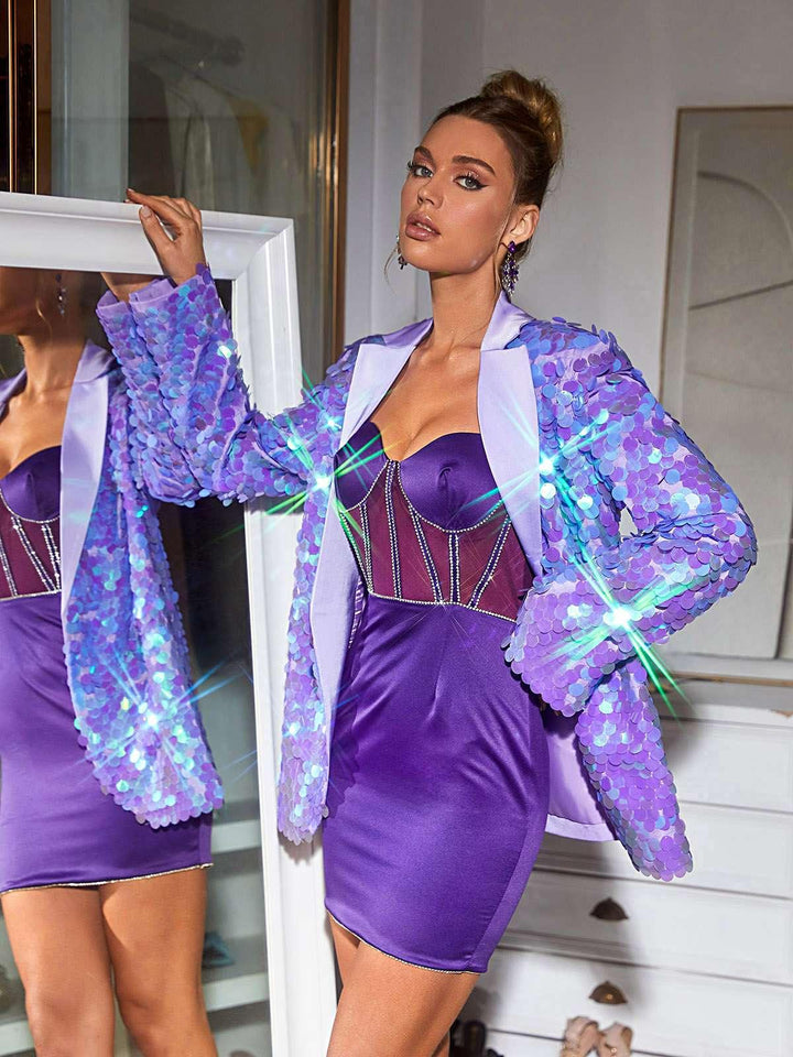 Daniella Corset Satin Mini Dress In Purple - Mew Mews Fashion