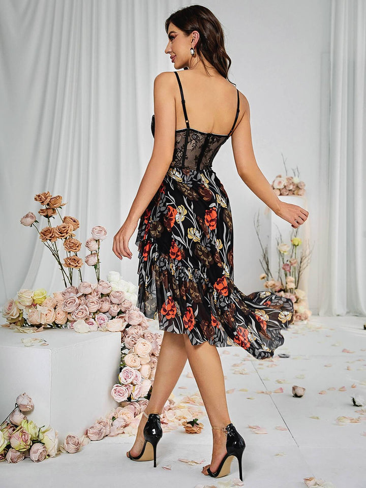 Deborah Mesh Floral Midi Dress - Mew Mews Fashion