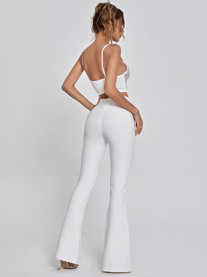 Della Mesh Diamond Bandage Pants In White - Mew Mews Fashion