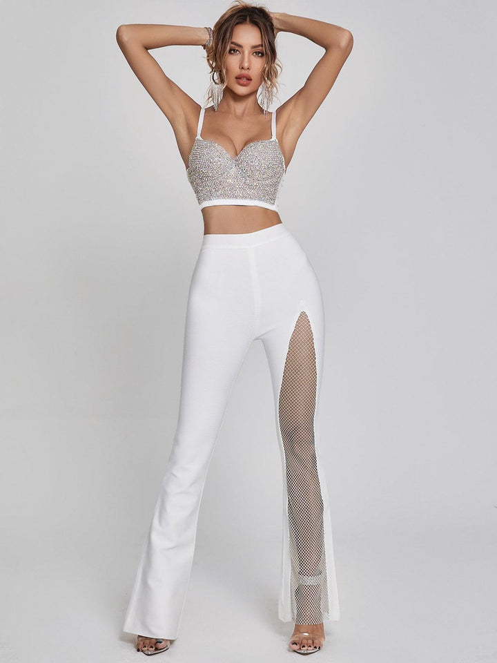 Della Mesh Diamond Bandage Pants In White - Mew Mews Fashion