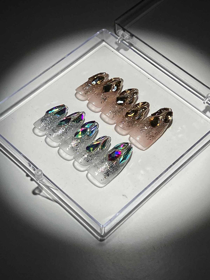 Glitter Crystal Multi Handmade Press On Nails - Mew Mews Fashion