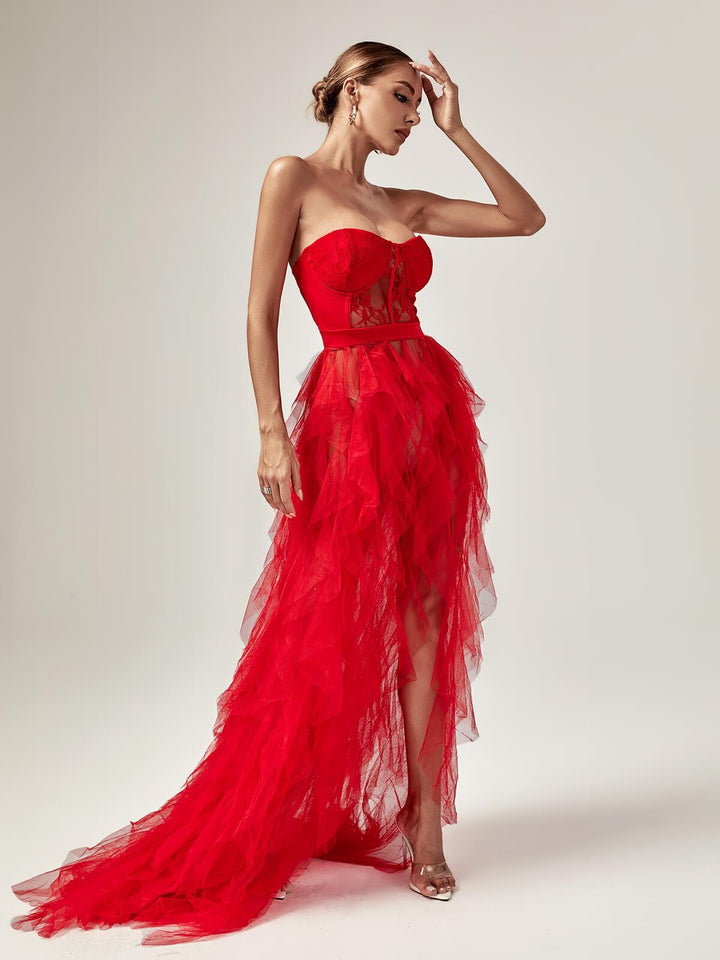 Dorothy Tulle Maxi Dress In Red - Mew Mews Fashion