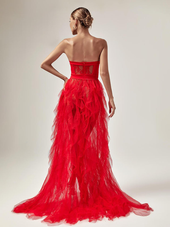 Dorothy Tulle Maxi Dress In Red - Mew Mews Fashion