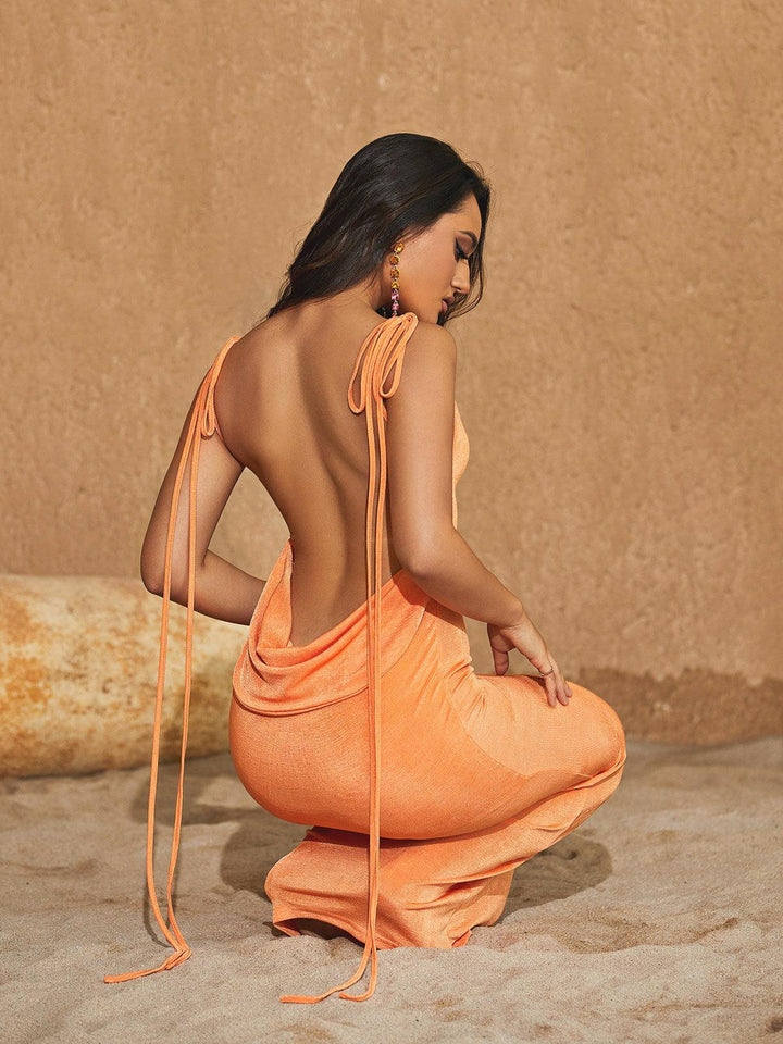 Egypt Backless Maxi Dress In Orange - Mew Mews Fashion
