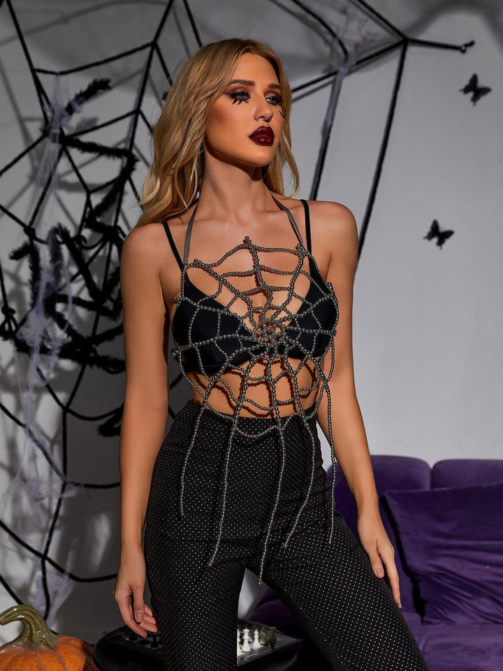 Eila Spider Web Pearl Top - Mew Mews Fashion