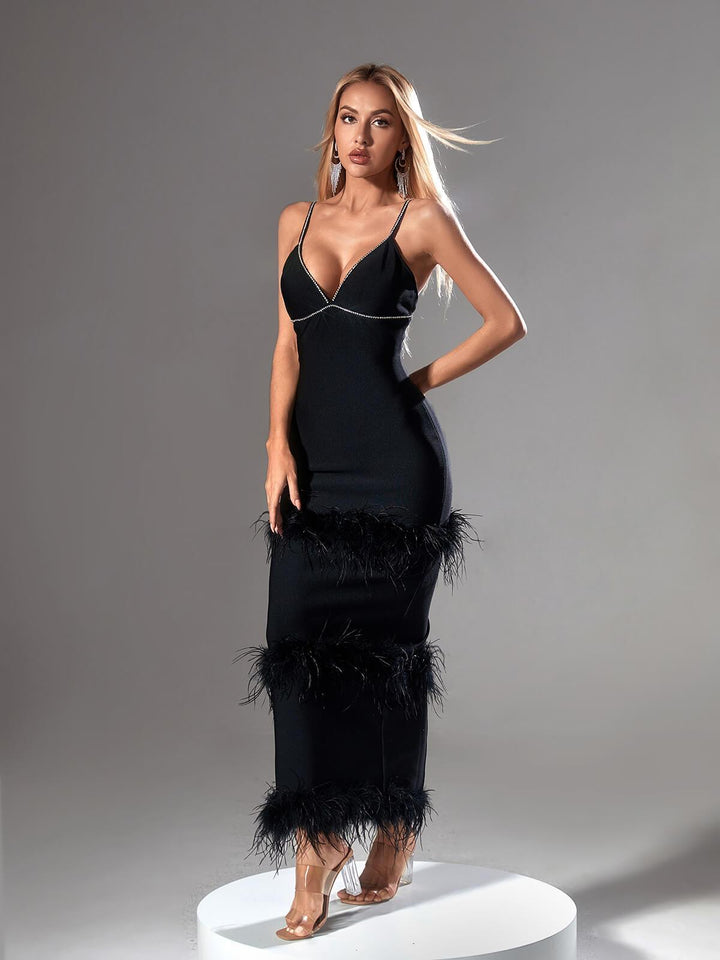 Evolet Rhinestone Feather Bandage Dress - Mew Mews Fashion