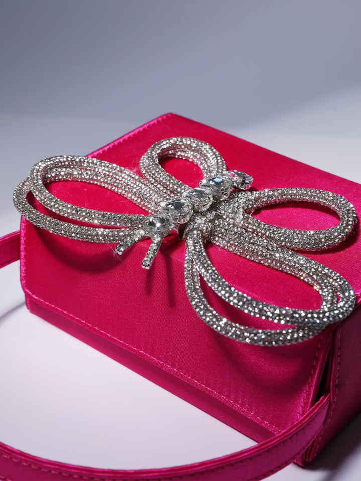 Fia Crystal Butterfly Clutch In Hot Pink - Mew Mews Fashion