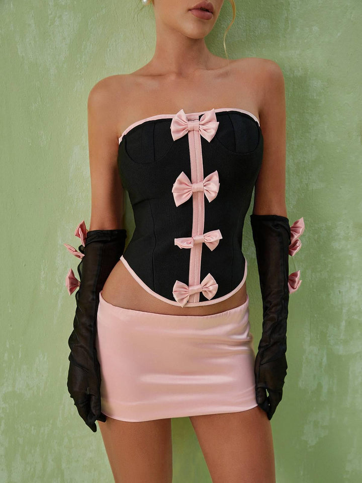 Kairi Satin Strapless Bandage Set - Mew Mews Fashion