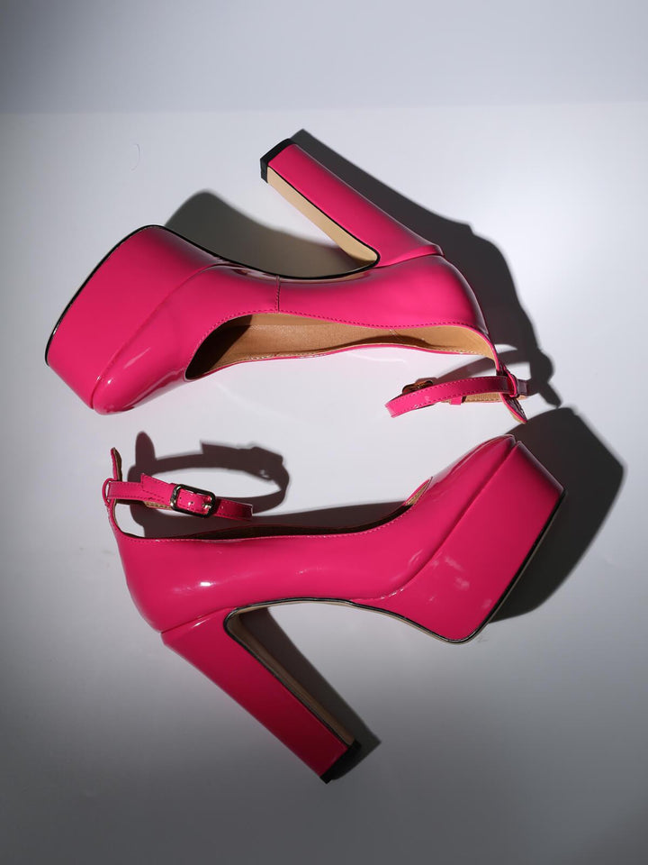 Kalea Leather Platform Heels In Hot Pink - Mew Mews Fashion
