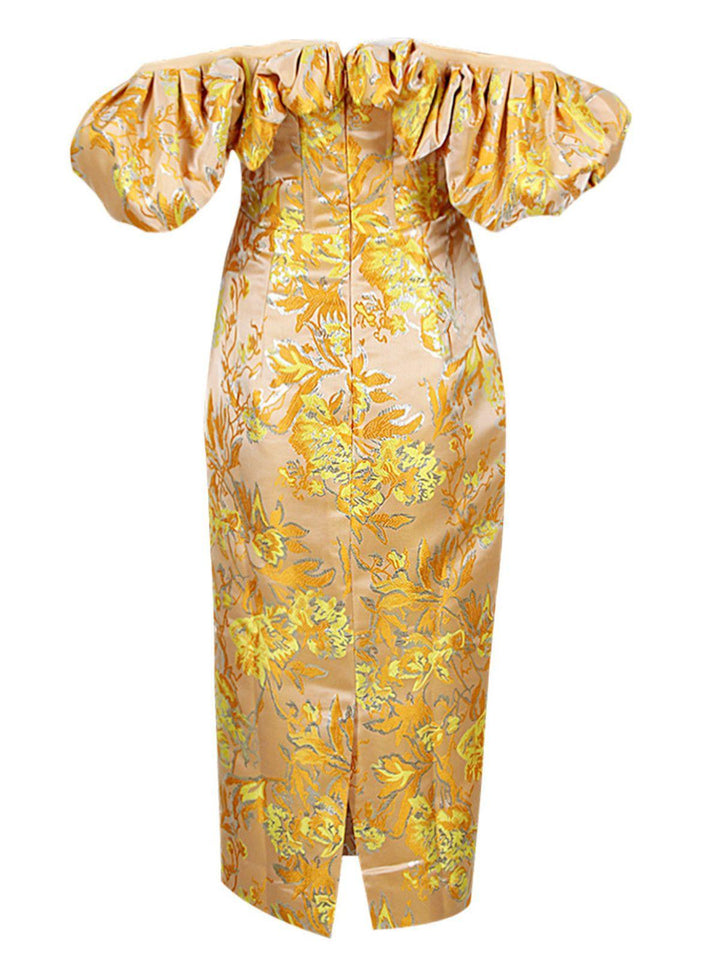 Kore Off Shoulder Jacquard Midi Dress - Mew Mews Fashion