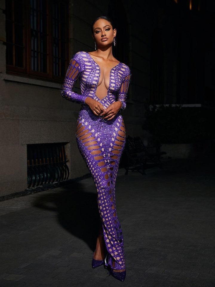 Leocadia Rhinestone Cutout Maxi Dress - Mew Mews Fashion