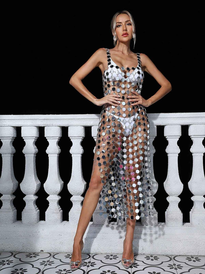 Leonora Chainmail Split Midi Dress - Mew Mews Fashion