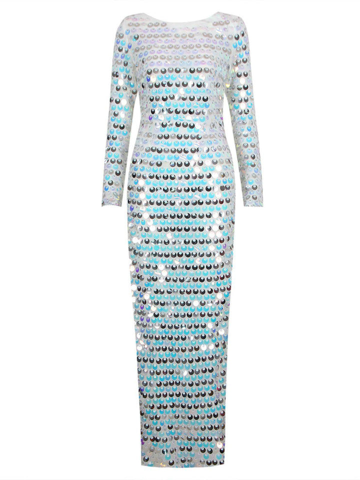 Lotte Sequin Backless Split Maxi Dress - Mew Mews Fashion