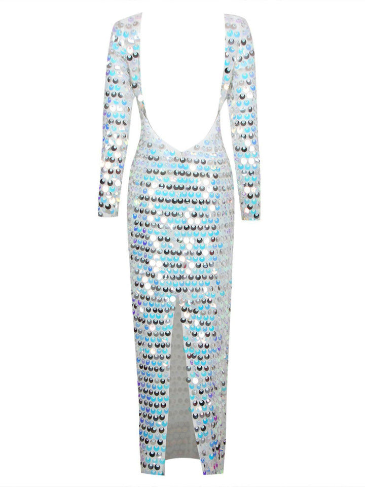 Lotte Sequin Backless Split Maxi Dress - Mew Mews Fashion