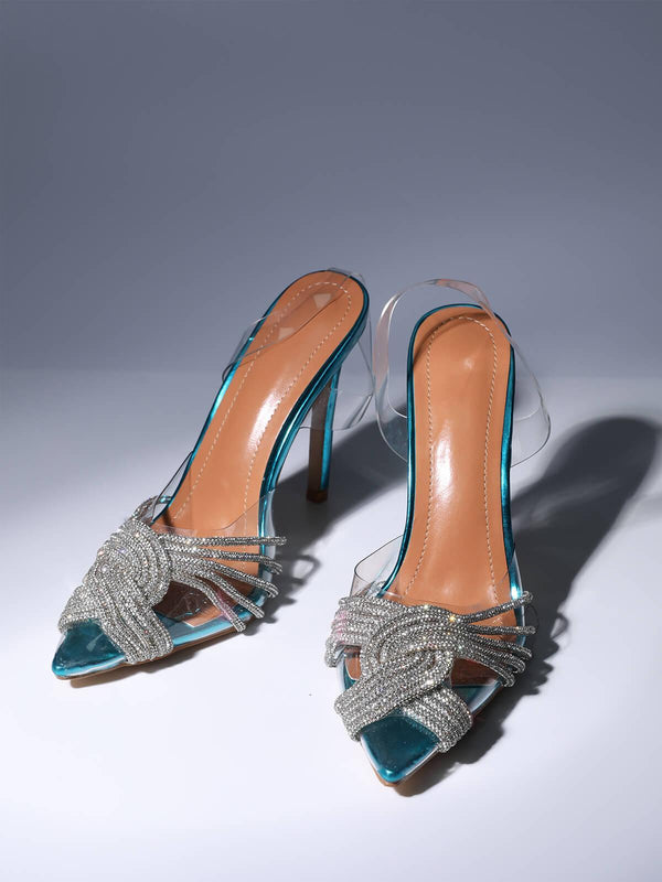 Lumi Crystal Embellished Sandals In Blue - Mew Mews Fashion