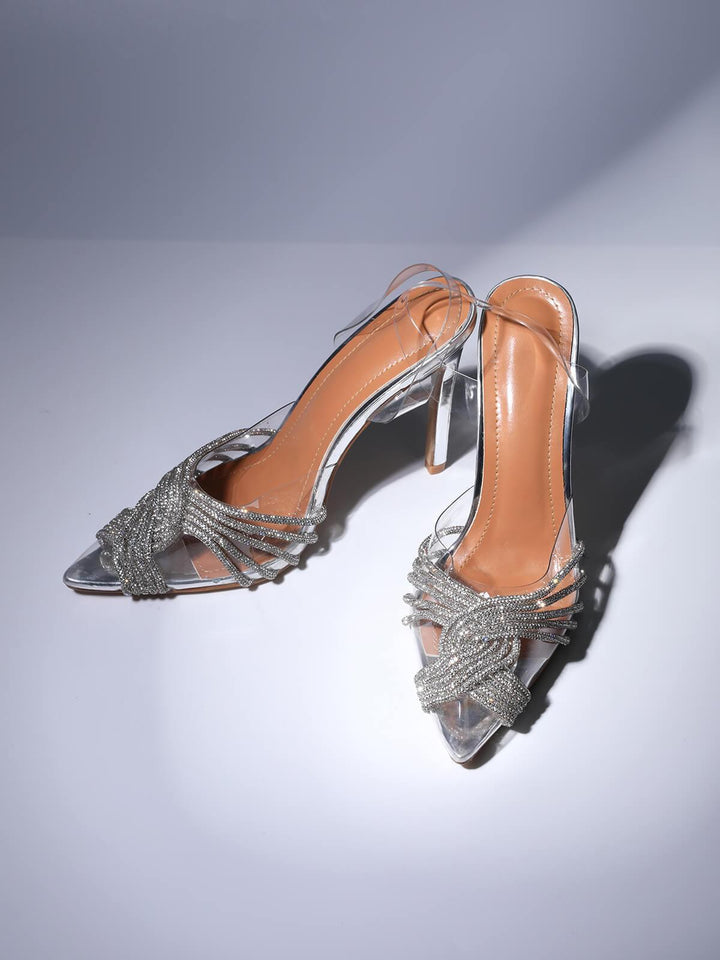 Lumi Crystal Embellished Sandals In Silver - Mew Mews Fashion
