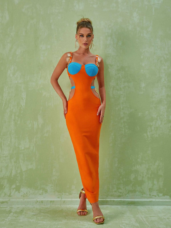 Margaux Embellished Cutout Maxi Dress In Orange - Mew Mews Fashion