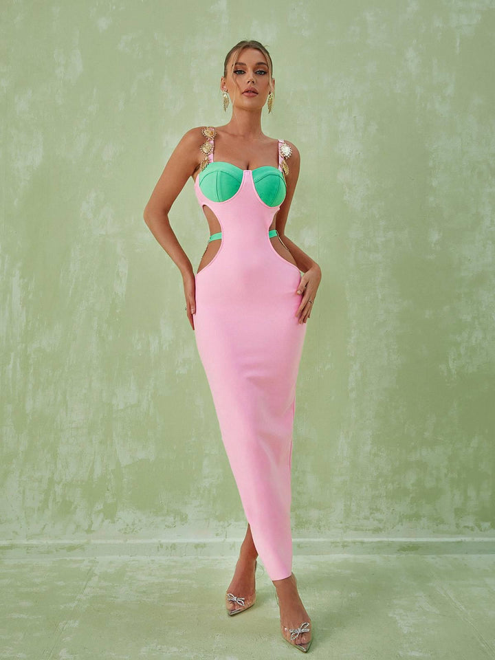Margaux Embellished Cutout Maxi Dress In Pink - Mew Mews Fashion