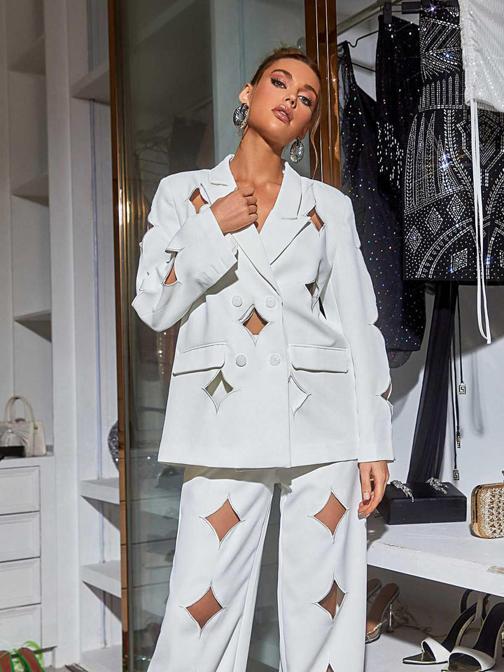 Marietta Cutout Blazer Set In White - Mew Mews Fashion