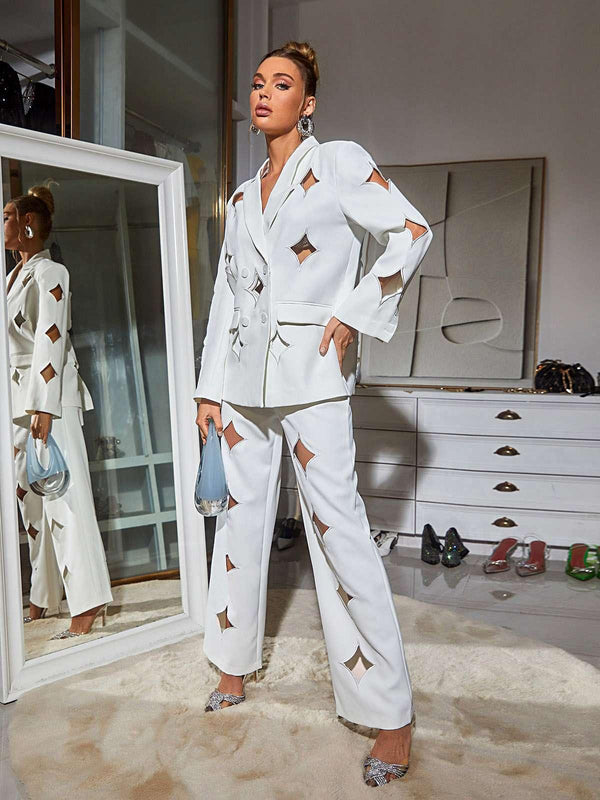 Marietta Cutout Blazer Set In White - Mew Mews Fashion