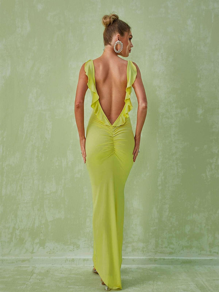 Marzia Backless Maxi Dress In Green - Mew Mews Fashion