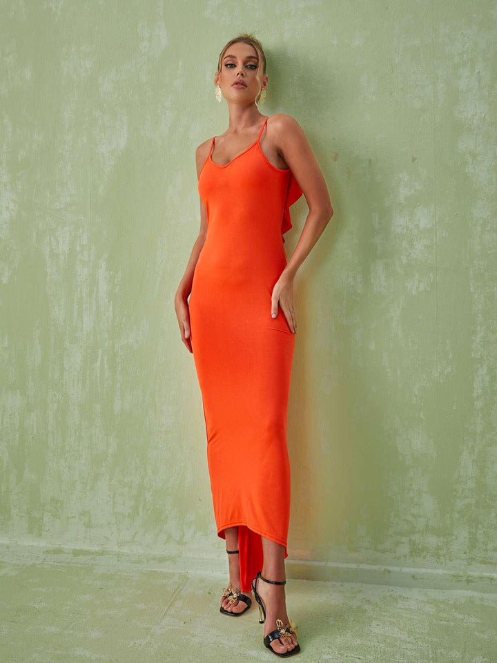 Marzia Backless Maxi Dress In Orange - Mew Mews Fashion