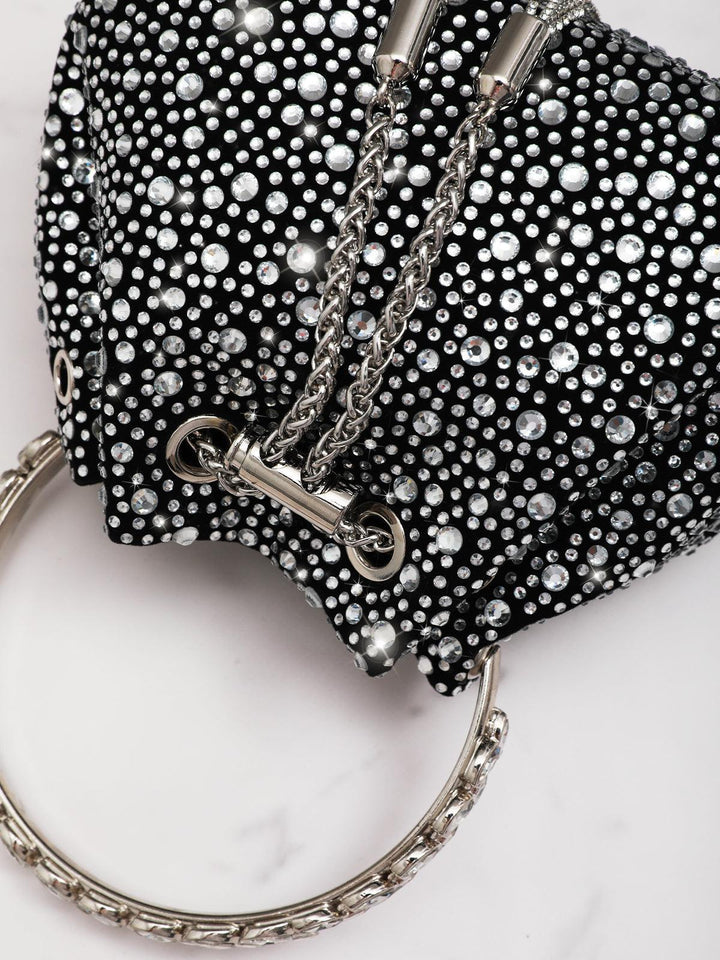 Mattea Crystal Embellished Bucket Bag In Black - Mew Mews Fashion
